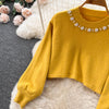 Winter Women Knitted Sets Breading Long Sleeve Pearl Sweater+Knitted Camis Dress Sets Sweater Suits