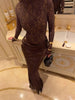 Off Shoulder Lace Satin Maxi Dress Women Elegant Long Sleeve Ruched Bodycon Mermaid Evening Club Party Formal Dress