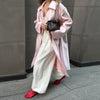 Solid Belted Maxi Trench Coats Women's Loose Full Sleeves Single-breasted Lace-up Windbreak Ladies Early Autumn Outwear