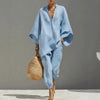 Female Clothing Two Piece Set Spring V Neck Loose Top Pullover & Long Pants Outfits Woman Batwing Sleeve Vintage Suit Mujer
