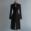 Women's Floral Lace Hollow Out Elegant Dress Solid Single-breasted Turtleneck Autumn Long Sleeve Cardigan Outwear Midi Dresses