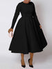 A Line High Waisted Dress Zipper in Back Women Long Sleeve Autumn Casual Dress Elegant Office Work Lady Dress Solid Color