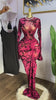 Women Flare Long Sleeve Stacked Dot Mesh See Though with Lining Maxi Long Dress Evening Birthday Sexy Party Dresses