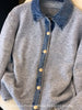 High-Quality Korean Denim Shirt Collar Stitching Fake Two-piece Sweater Women Cardigan Chic Knitted Coat Female Tops