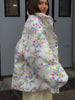 Thicken Women Puffer Jacket Oversize Stand Up Collar Zipper Floral Print Warm Cotton Filled Coat Autumn Winter