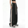 Plus Size Striped Streetwear Baggy Straight Trousers Joggers Sweatpants Hip Hop Women Elastic High Waist Wide Leg Sports Pants