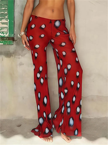 Print Pants Women Casuals Simple Elastic Waist Midnight Street Clubwear Daily Chic Wide-Leg Bottoms