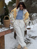 Thicken Women Puffer Jacket Oversize Stand Up Collar Zipper Floral Print Warm Cotton Filled Coat Autumn Winter