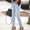 Women's Slim Jeans Casual Ripped Denim Pants Spring Autumn Office Lady Work Trousers High-waisted Straight Jeans