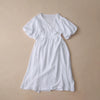 Causal 100% Cotton Women's Dress Vintage Crepe Gauze V-Neck Puff Sleeve Bandage Lace Up Elegant White Dresses Long Maxi Robe