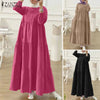 Autumn Women Long Vestidos Muslim O Neck Islamic Hijab Casual Loose Maxi Dress Tiered Long Sleeve Abaya Robes
