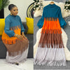 Tassel Patchwok Color Block Dress for Women Pleated Puff Sleeve Mid-calf Dresses Female Autumn