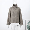 Checkered Women Short Trench Coat Lapel Double‑Breasted Belted Waist Jacket Autumn Retro Lady Outerwear