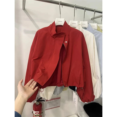 Women's Short Jacket Spring Autumn Korean Version Stand-up Collar Ladies Coat Loose Casual Female Overcoat