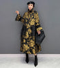 Gold Flowers Jacquard Korean Style Woman Winter Loose Fit Chic Dress Big Size Turtleneck Girls Unique Casual Robe JJXD679