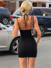 Women Black Mesh Ruched Trailing Strap Dress Glam Square Neck Bodycon Club Outfit Ladies Night Party Apparel