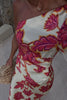 Rose Printed Satin Dress Womens Elegant High Waist Boho Maxi Dress Sexy One Shoulder Long Sleeve Women Party Dresses