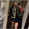 Embroidery Napoleon Short Jacket Women Single Breasted Long Sleeve Coat Spring Female Street Contrast Outerwear