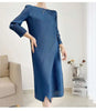 Pleated Solid Color Dress For Women Round Neck Loose Mid-calf Dresses Office Lady Female Spring 2N749