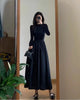 French Style Black A-Line Dresses Women Elegant High Waist Long Sleeve Midi Dress Autumn Winter Slim Fit Maxi Dress