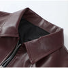 Vintage Wine Red Loose Short Leather Jacket Women Lapel Long Sleeves Zipper Cropped Coat Autumn Lady Street Outwear