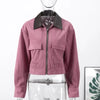 Corduroy Cropped Short Jackets Women Casual Contrast Collar Long Sleeves Zipper Coat Lady Spring Daily Street Wear