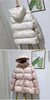 Women Belted Down Jacket with Hood Autumn Winter Warm Thick Outwear White Duck Down Casual Coat