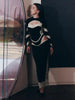 Jacquard Patchwork Dress Women Chic Hollow Full Sleeve O-Neck Stretch Skinny Sexy Hottie Banquet Party Club Vestidos