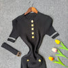 Autumn Winter Women Knitted Dress Brand O-neck Buttons Bodycon Sweater Dress with Belt Lady Office Dress