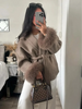 Elegant Lace Up Woolen Short Coat Solid Lapel Fur Cuffs Belt Long Sleeve Jacket Female Autumn Winter Lady Chic Cardigan
