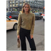 Women Round Neck Tweed Jacket Fringe Trim Long Sleeve Open Front Cropped Texture Outerwear Lady Elegant Daily Street Coat