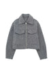 Women With Pockets Grey Front Zipper Jackets Vintage Lapel Neck Long Sleeves Female Chic Lady Outfits