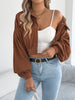 Corduroy Shacket for Women Fall Winter Short Lapel Jacket Long Sleeve with Mock Pockets & Single Button Casual Outerwear