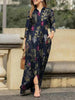 Elegant Printed Dress Lapel Single Breasted Long Sleeved Slim Fitting Dresses Spring Autumn Vintage Women's Clothing