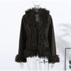 Elegant Solid Faux Fur Spliced Coat Women Lapel Long Sleeve Tassel Plush Outerwear Fall Winter Warm Streetwear