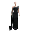 Street Women Diamonds Rhinestones Skew Collar Bodycon Maxi Long Dress Fall Vacation Evening Party Dresses Vestidos