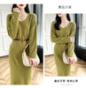 100% Merino Wool Women Long Dress Sweater V-Neck Pullover Long Dress Versatile Cashmere Knitwear Bottoming Clothing