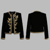 Woman Fall Winter Gold Embroidered Jackets Velvet Long Sleeve Round Neck Button Christmas Holiday Ladies Coat
