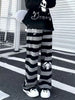 Japanese Stripe Wide Leg Trousers Y2k Aesthetic Kawaii Cartoon Embroidery Straight Pants Vintage Casual Loose Pantalones Women