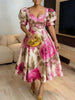Women's Floral Print Plus Size Midi Dress Sweetheart Neck Puff Sleeve A-Line Elegant Party Cocktail Vitnage Evening Dresses