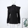 Cold Shoulder Blazer Women Elegant Double Breasted V-neck Long Sleeve Waist-Closed Jackets Spring Streetwear Lady