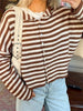 Women's Sweater Striped Button Down Cardigan Knit Tops Outerwear Casual Loose Long Sleeve Fall Tops Knitwear