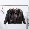 Vintage Zippers Short Leather Jackets Women's Casual Lapel Button Pockets Full Sleeve Coat Autumn Lady Chic Streetwear