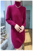 Selling 100% Mink Cashmere Knitted Women's High Neck Pullover Dress Sweater Slim Fit Solid Color Long Women's Dress