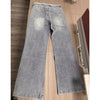Women's Drilled Straight Leg Jeans Pants Stylish Baggy Pants Y2k Streetwear Outfit Wide Leg Loose Jeans Ladies Bottoms