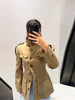 Pocket Stand Collar Long Sleeves Jacket Woman Single Breasted Solid Color Waist Cinching Jackets Versatile Women's Jackets