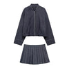 Women Denim Jacket Skirts Sets O Neck Long Sleeve Zipper Coat High Waist Slim Mini Skirt Casual Female Streetwear
