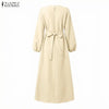 Muslim Kaftan Long Dress Hijabs Women Lantern Sleeves Lace-Up Solid Color Pleated Maxi Dress Islamic Woman Abaya Robes