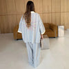 Loose Plaid Shirt Pants Two-piece Set Three Quarter Sleeve Oversize Blouses Wide Leg Pants Suit Women Casual Sets