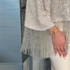 Sequined Tassel Oversized Shawl Tops Women Sexy Roud Neck Long Sleeve Shining Loose Fitting Capes Chic Ladies Partywear Clubwear